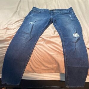 Distressed denim leggings